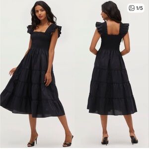 Hill House Ellie Nap Smocked Midi Dress Black Poplin Cotton